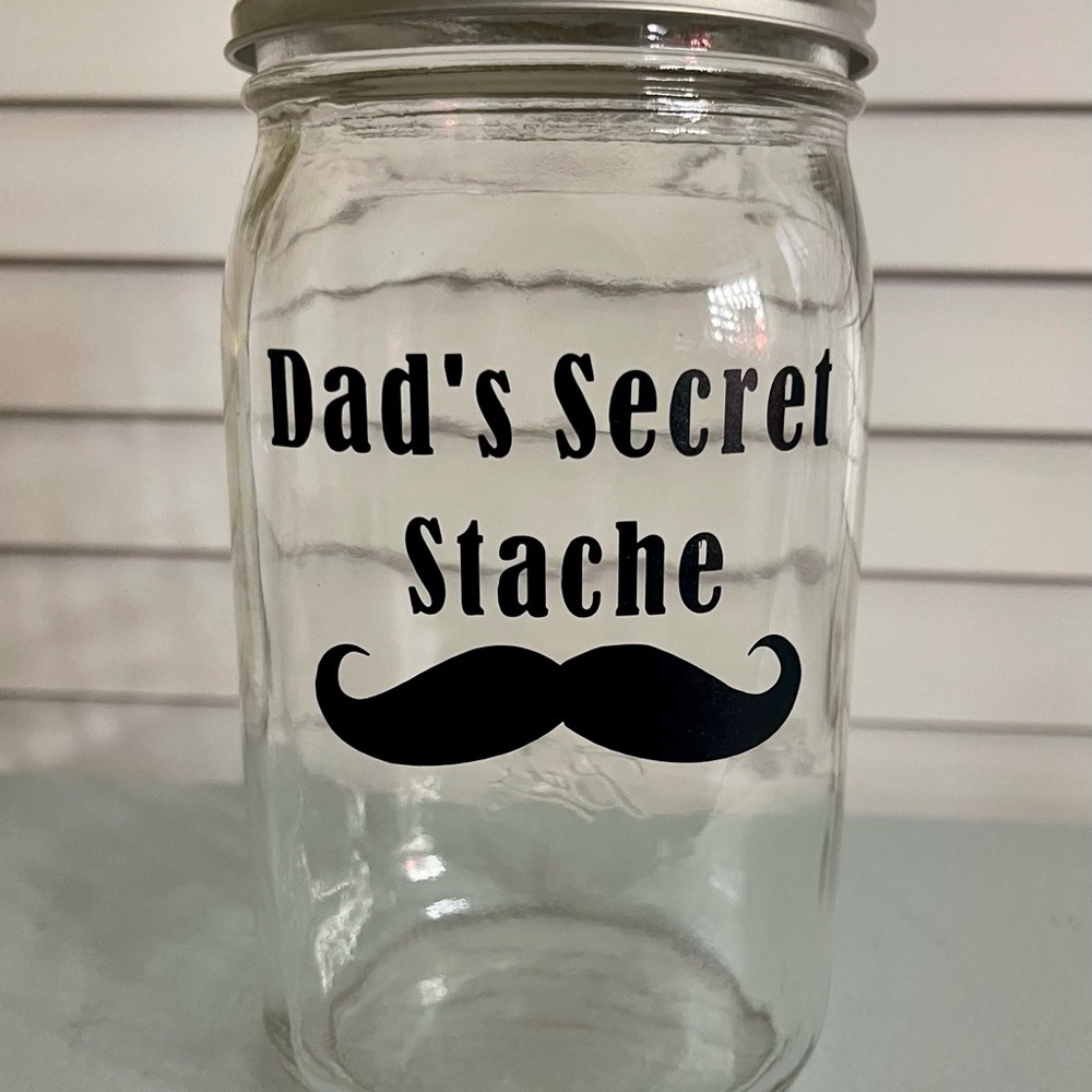 Dad's Secret Stache Glass Jar